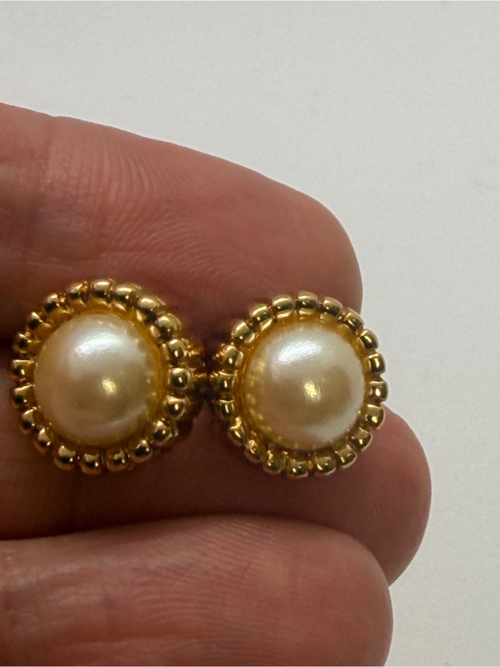 Gold-Tone Faux Pearl Button Earrings